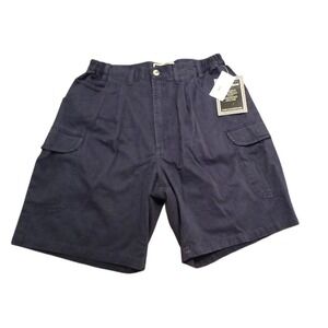 Field & Stream Mens Cargo Shorts Navy Blue Pleated Elastic Waist Cotton Size‎ 32